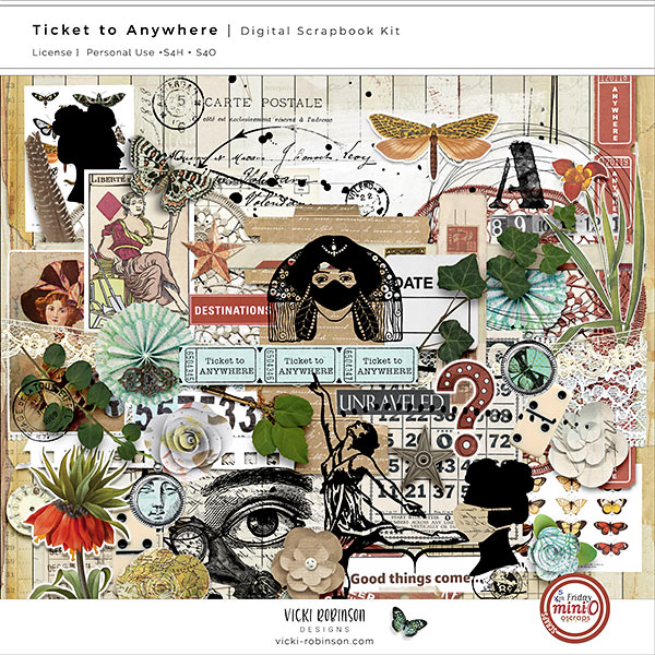 Ticket to Anywhere Digital Art Journal and Scrapbook Kit by Vicki Robinson