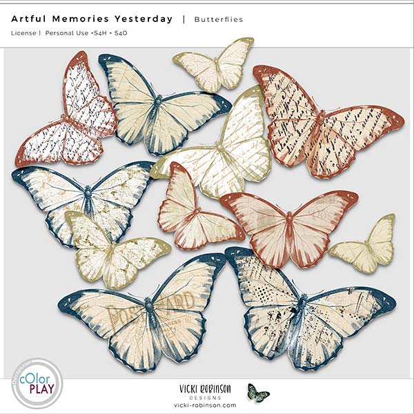 Artful Memories Yesterday Digital Art Journaling and Scrapbooking Butterflies Preview by Vicki Robinson