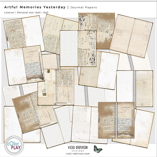 Artful Memories Yesterday Digital Art Journaling and Scrapbooking Journal Papers Preview by Vicki Robinson