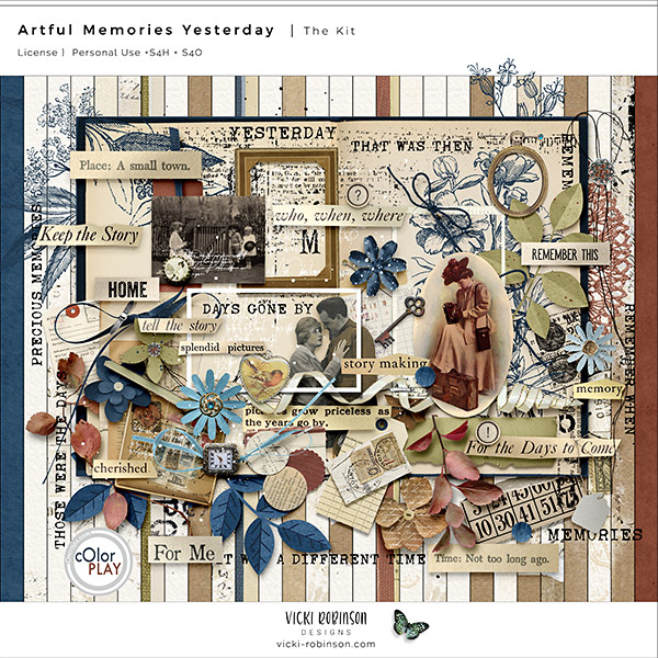 Artful Memories Yesterday Digital Art Journaling and Scrapbooking Kit Preview by Vicki Robinson
