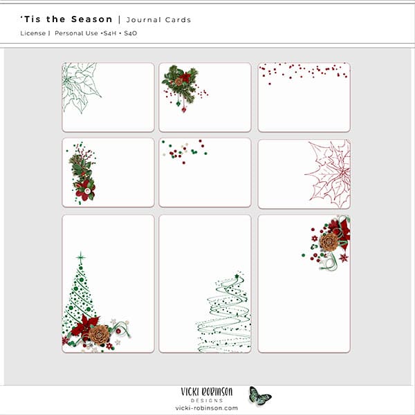 Tis the Season Journal Cards for Digital Scrapbookiing by Vicki Robinson