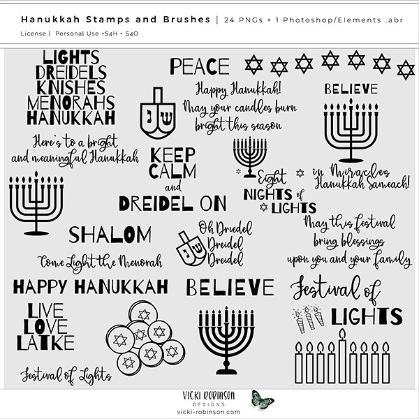 Hanukkah Digital Scrapbooking Stamps and Brushes by Vicki Robinson