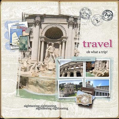 Artful Memories Travel Collection for digital scrapbooking by Vicki Robinson sample layout