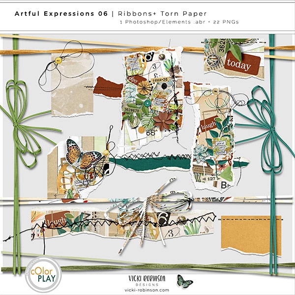 Artful Expressions 06 Digital Art Journal Ribbons and Torn Paper by Vicki Robinson Preview Image