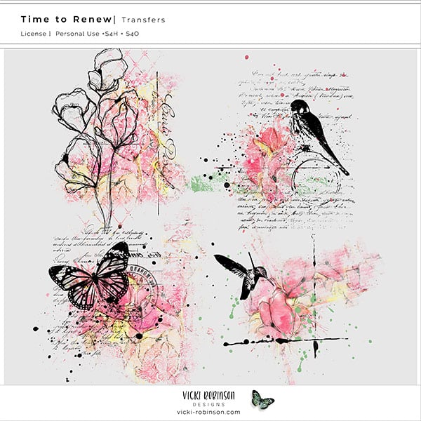 Time to Renew Digital Scrapbook and Art Journaling Transfers by Vicki Robinson Preview image
