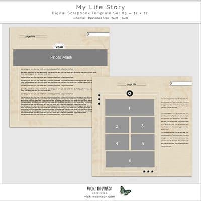 My Life Story Template Set 3 for Digital Scrapbooking by Vicki Robinson