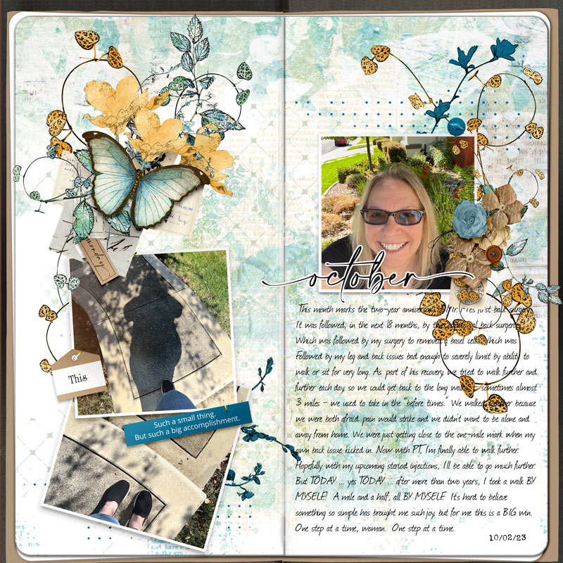 October 2023 Digital Scrapbooking Challenge page by Vicki Robinson