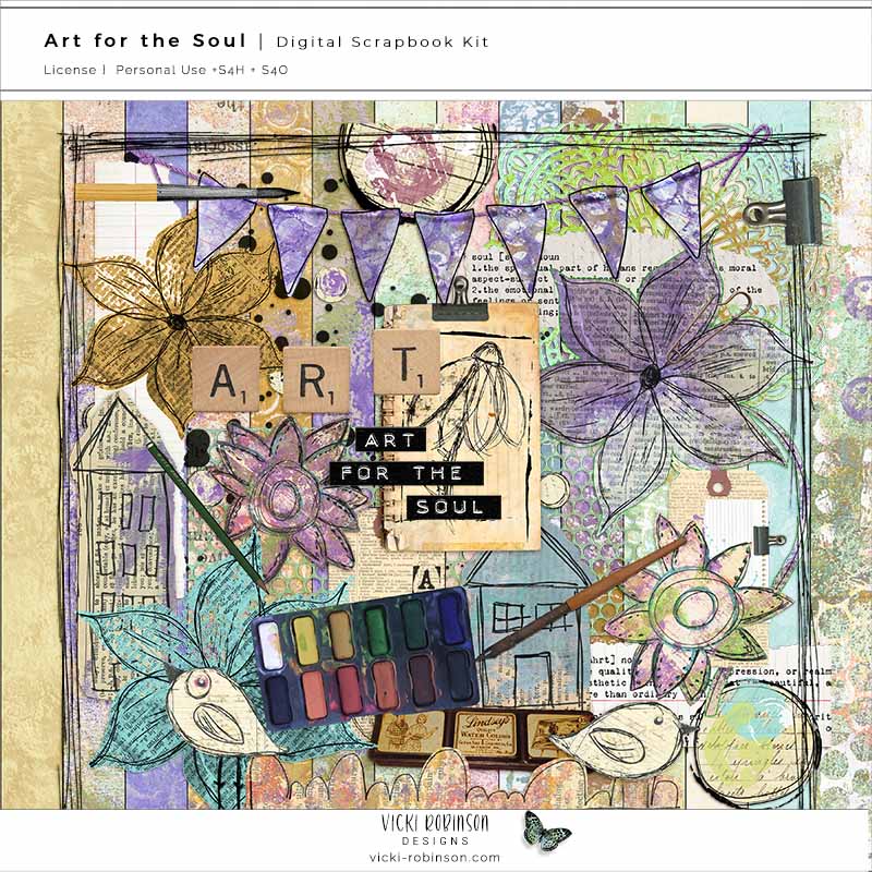 art-for-the-soul-kit-art-journaling-vicki-robinson Preview image of Art for the Soul Kit, a mixed media digital art journaling collection by Vicki Robinson