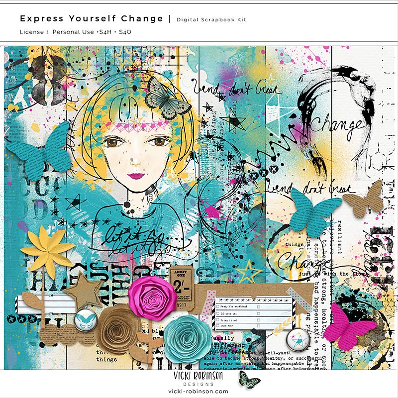 express-yourself-change-art-journaling-vicki-robinson Preview image of Express Yourself Change, a mixed media digital art journaling collection by Vicki Robinson