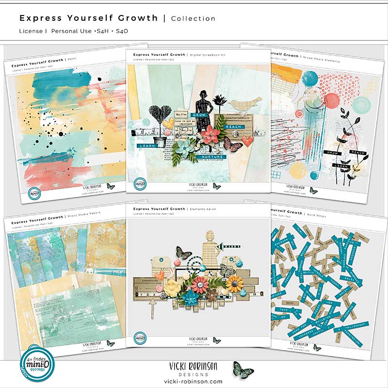 express-yourself-growth-art-journaling-vicki-robinson Preview image of Express Yourself Growth, a mixed media digital art journaling collection by Vicki Robinson