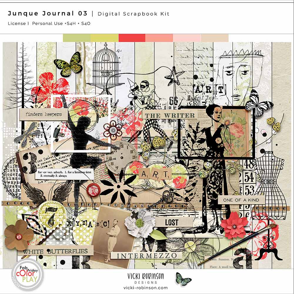 junque-journal-03-art-journaling-vicki-robinson Preview image of Junque Journal 03, an eclectic vintage-inspired digital art journaling collection by Vicki Robinson