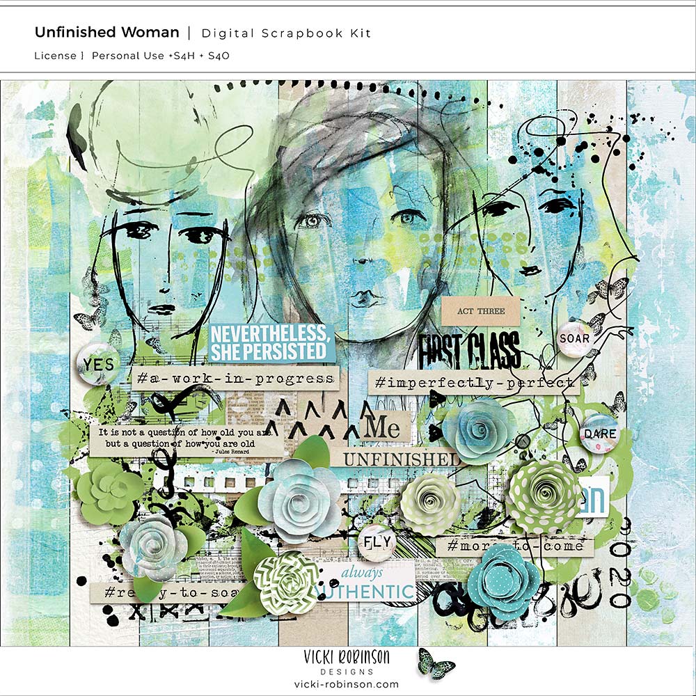 unfinished-woman-art-journaling-vicki-robinson Preview image of Unfinished Woman, a mixed media digital art journaling collection by Vicki Robinson